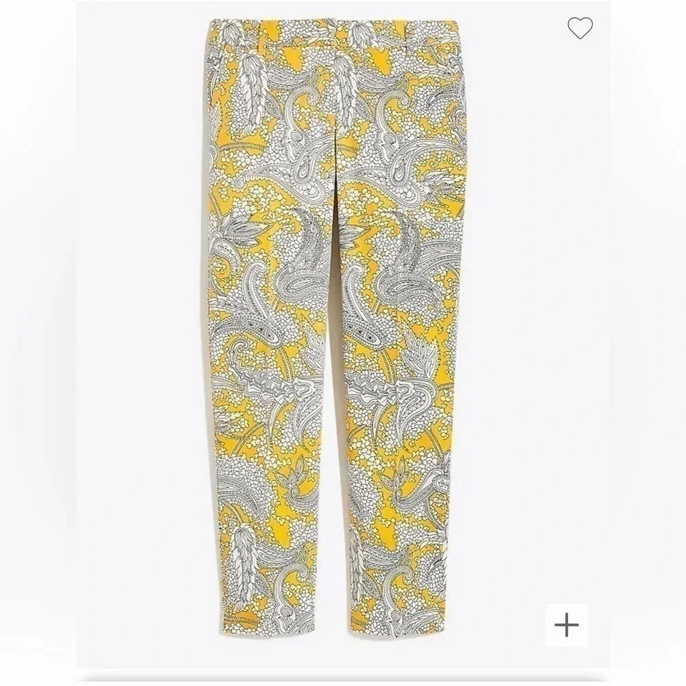 J. Crew Printed Skimmer Pant Yellow Stretch Pants Size 2 Office or Casual